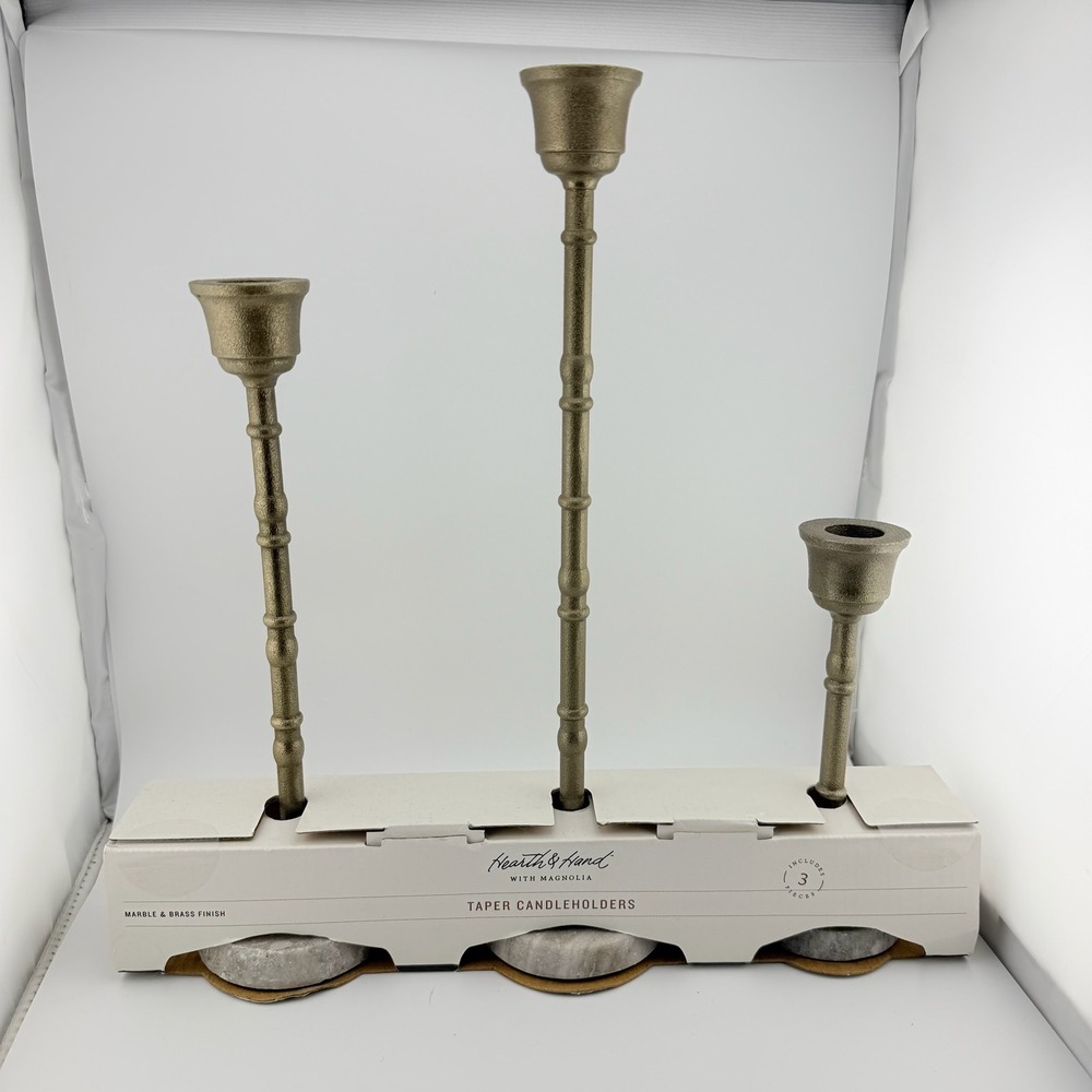 Hearth & Hand - Gold, Marble & Brass Taper Candleholders 3pc Set